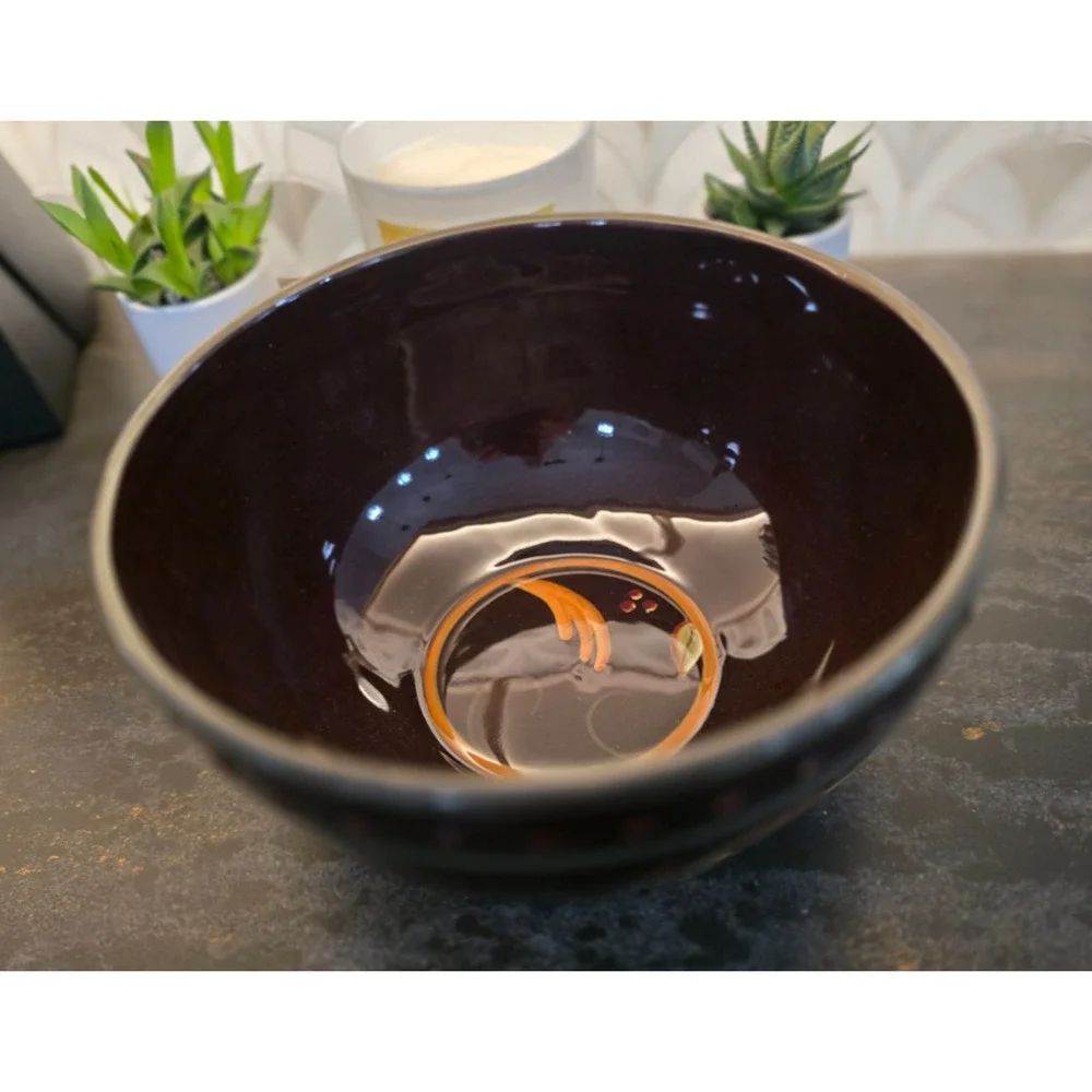 Demdaco Chocolate Berries Large Salad Serving Bowl Green Band 10 1/8